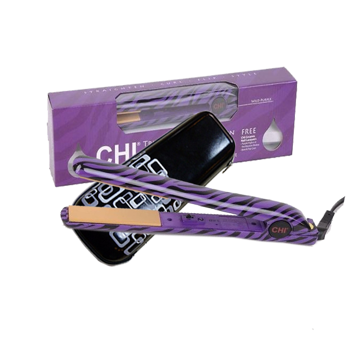 CHI Zebra Purple Hair Straightener Professional Flat Iron, Shamp