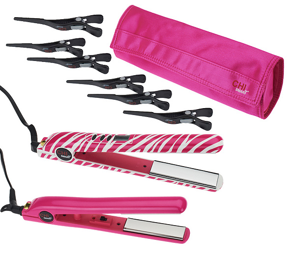 CHI Zebra Pink Hair Straightener Professional Flat Iron, Case