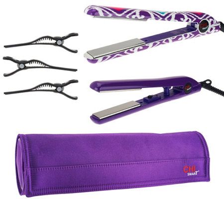 CHI Zebra Purple Hair Straightener Professional Flat Iron, Case